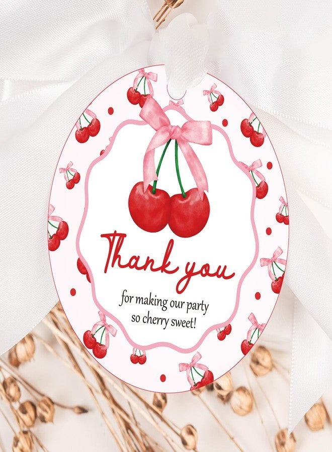 Merrystorm 50Pcs Cherry Thank You Tags Cherry Bow Themed Party Decorations She's The Cherry on Top Party Favor Tags Coquette Cherry Gift Tags with String for Girls Birthday Party Engagement Bachelorette Party - Image 3